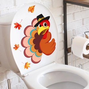 Thanksgiving Turkey Maple Leaf Toilet Sticker Cartoon PVC Self-Adhesive Bathroom Wall Decal For Fall Harvest Festival Home Decor