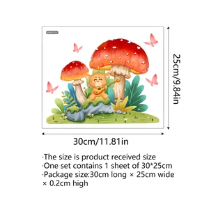 Dettaglio dell'adesivo murale con orso e funghi con dimensioni di 30x25cm