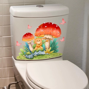 Adesivo per Gabinetto Cartoon Fungo Orso Volpe Farfalla Impermeabile PVC Bagno Decalcomania Decorativa per Coperchio WC