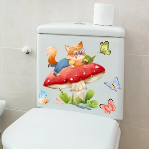 Adesivo murale volpe su fungo per decorazione di servizi igienici e bagno