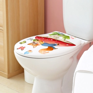 Adesivo in PVC impermeabile con volpe e fungo rosso per decorazione del coperchio del water