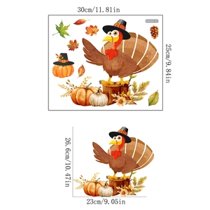 Cartoon turkey and pumpkin Thanksgiving toilet stickers set for bathroom wall decor