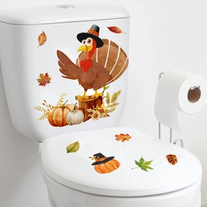 Thanksgiving turkey and pumpkin wall decals for festive bathroom and toilet decoration