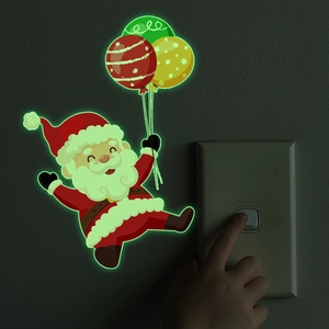 Adesivo murale Babbo Natale luminoso con palloncini per decorazioni natalizie
