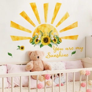 Detailed nursery wall decal set featuring sunshine sunflower and You are my Sunshine text