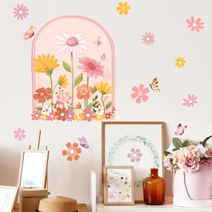 Sticker Mural Arche Fleurs et Papillons PVC Imperméable DIY Autocollant Décalcomanie pour Salon Chambre Maison Décoration