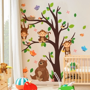 Adesivi murali giungla con scimmie e orso per decorazione cameretta dei bambini