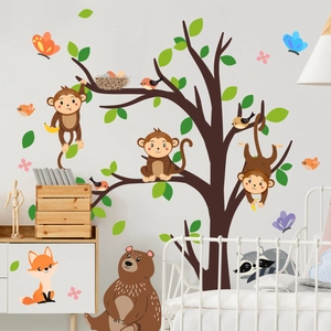 Adesivi murali animali della foresta con scimmia e orso per decorare la camera dei bambini