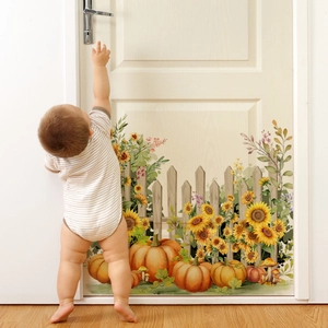 Watercolor pumpkin sunflower wall stickers for autumn home and living room decor
