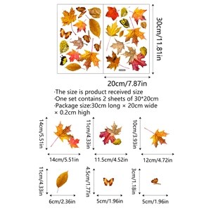 Dimensions détaillées des stickers feuilles d'érable et papillons pour fenêtres