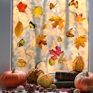 Stickers de fenêtre feuilles d'érable et papillons pour décoration d'automne