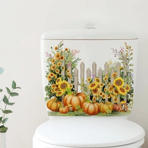 Herbstliche Sonnenblumen Kürbis Zaun WC Aufkleber für die Badezimmer Wanddekoration