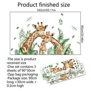 Tropical giraffe wall stickers for kids rooms with green plants and floral decals