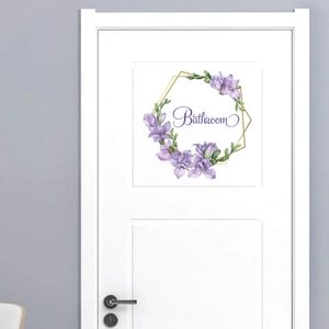 Purple Floral Wreath Bathroom Door Sticker PVC Waterproof Geometric Hexagon Wall Decal For Home Decor Sign Label