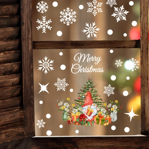 Christmas Window Clings Static Cling PVC Stickers Gnome Christmas Tree Snowflake Pattern Reusable Glass Decor For Party Home Office