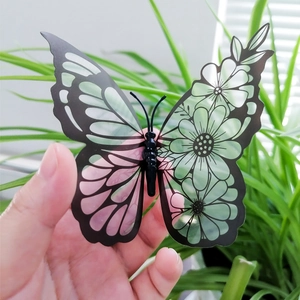 Handheld 3D 3D black butterfly wall sticker with floral pattern wings and daisy detail