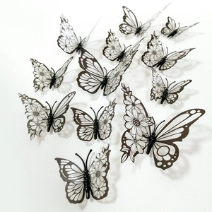 3D butterfly wall stickers with daisy patterns in black and white for home decor