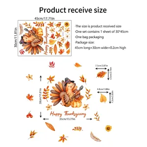 Cartoon turkey and maple leaf Thanksgiving window stickers dimensions 45x30cm