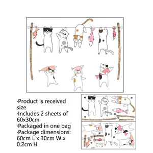 Cartoon cats and fish wall sticker set with size specifications 85x65cm for home decor
