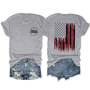 Μπροστινή και πίσω όψη γκρι t-shirt ΗΠΑ με vintage τύπωμα σημαίας και λογότυπο