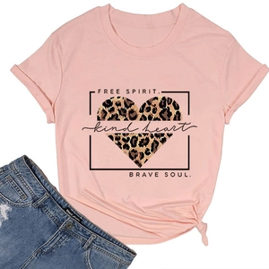 Detail of pink cotton T-shirt with leopard heart print and tied knot hem design
