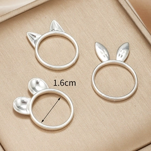 Set di 3 anelli in argento con orecchie di gatto coniglio e orso diametro 1,6 cm