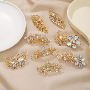 Alloy Rhinestone Hair Clips With Faux Artificial Pearls Butterfly Crown Flower Leaf Elegant Spring Clip For Women