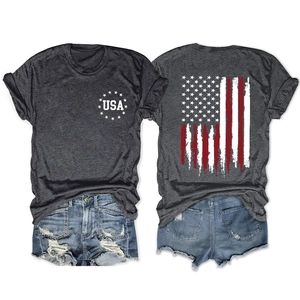 Γυναικείο γκρι t-shirt με λογότυπο USA και τύπωμα αμερικανικής σημαίας στην πλάτη
