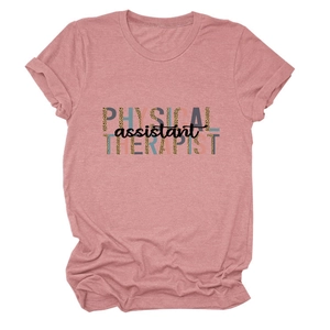 Dusty rose short sleeve T-shirt with leopard Physical Therapist Assistant print