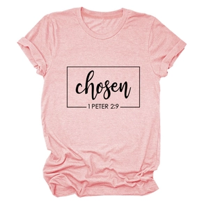 Detail of pink cotton-blend T-shirt featuring Chosen and 1 Peter 2:9 black graphic print