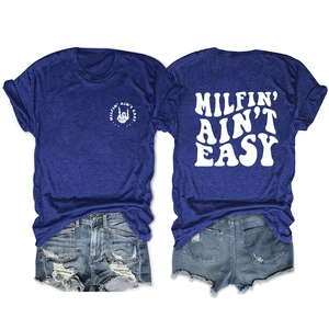 Detail view of Klein blue T-shirt featuring skull hand print and back text graphics