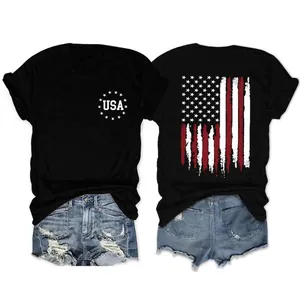 Γυναικείο Casual T-Shirt με Κοντό Μανίκι Αμερικανική Σημαία USA Εκτύπωση Στρογγυλή Λαιμόκοψη Χαλαρό Βαμβακερό Τοπ