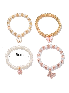 Détails de quatre bracelets en perles avec breloques fleurs et papillons, diamètre 5cm