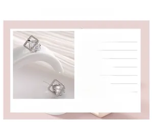 Detail view of square zircon stud earring with 925 silver pin and 3A grade crystal