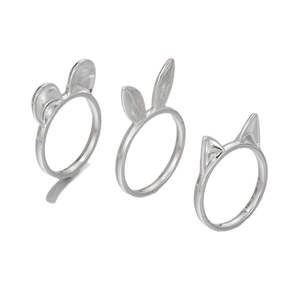 Set di anelli in lega d'argento con orecchie di gatto coniglio orso per bambini