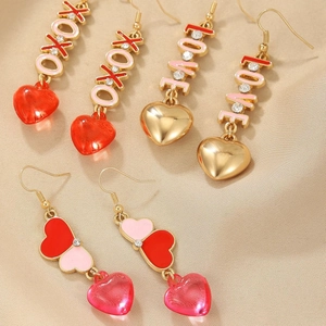 Enamel Heart Dangle Earrings Alloy Rhinestone XOXO LOVE Letter Drop Jewelry With Earring Post For Women Romantic