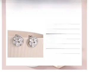 Detail of silver stud earrings with 3A zircon stones and hypoallergenic 925 silver pins