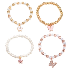 Lot de 4 bracelets de perles avec breloques marguerites et papillons pour petites filles