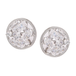 Elegant 925 sterling silver stud earrings with shimmering round zircon stone inlay