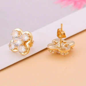 Boucles d'oreilles trèfle en argent 925 avec zircons scintillants et placage en or