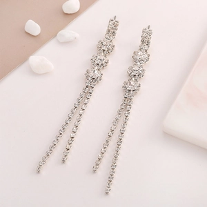 Snowflake Cluster Long Tassel Drop Earrings With Rhinestone Zircon In Silver Plated Copper For Women Elegant Wedding