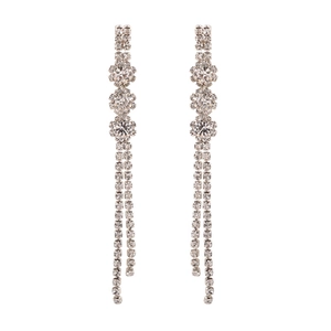 Elegant snowflake long tassel earrings with silver finish and white rhinestones