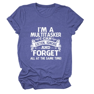 Detail of round neck and snowflake texture on the purple multitasker slogan t-shirt
