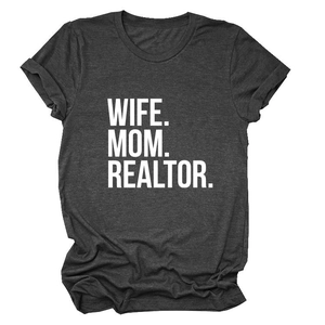 Charcoal grey Wife Mom Realtor t-shirt with crew neck and folded short sleeves
