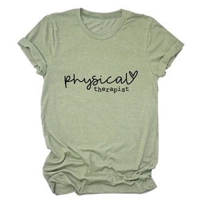 Sage green Physical Therapist t-shirt with heart graphic in a stylish crewneck design