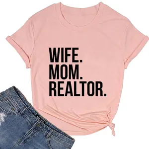 Wife Mom Realtor Letter Print T-Shirt Women Round Neck Short Sleeve Cotton Casual Graphic Tee Soft Summer Top
