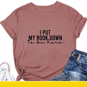 Women Casual Cotton Blend Round Neck T-Shirt Slogan Print Short Sleeve Loose Comfortable Pullover Streetwear Summer Top