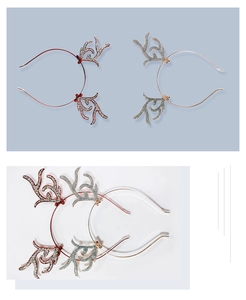 Détail de serre-têtes bois de renne pailletés rouge et argent pour fêtes de Noël