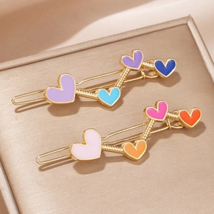 Colorful Heart Enamel Zinc Alloy Hair Clips Gold Plated Sweet Color Block Hairpins Side Barrettes Styling Accessory