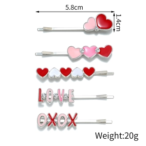 Lot de 5 barrettes à cheveux cœur et LOVE avec strass et émail coloré pour femmes